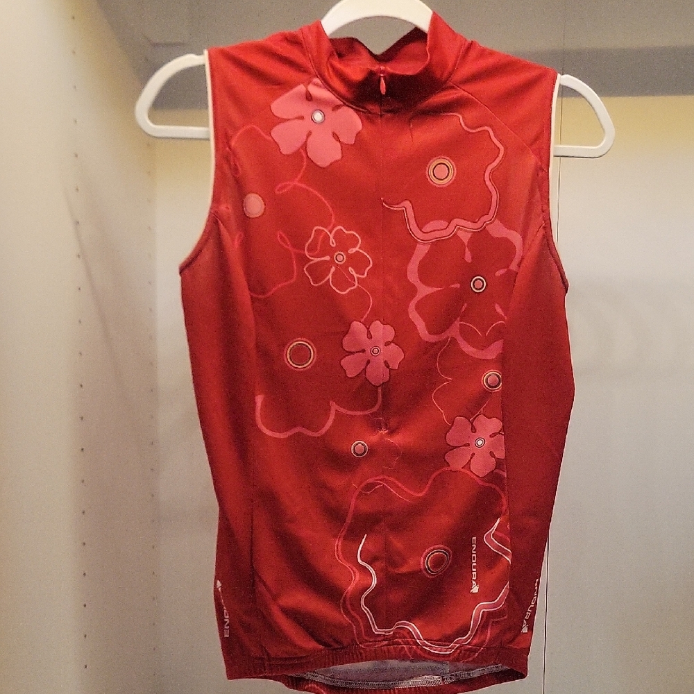 Endura Red Floral Sleeveless Cycling Jersey - Small